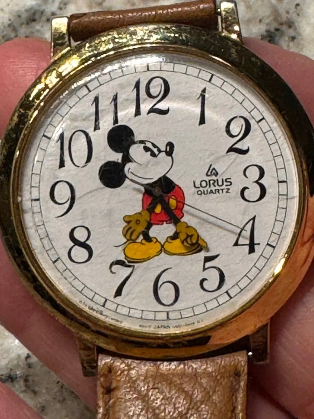 vintage Lorus Mickey Mouse watch Works. Needs a new leather band
